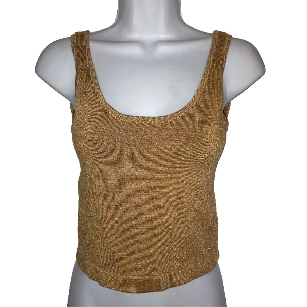 Linda Allard Ellen Tracy Gold Lurex Crop Tank Top S